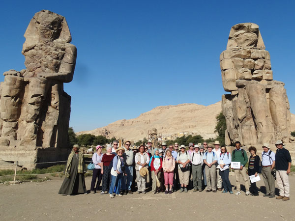 BSS in Egypt 2017 group with Dr Hourig Sourouzian and Dr Peter Lacovara in front of the Colossi of Memnon
