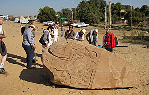 BSS students examine Seti I's broken obelisk at Qubbet el-Hawa
